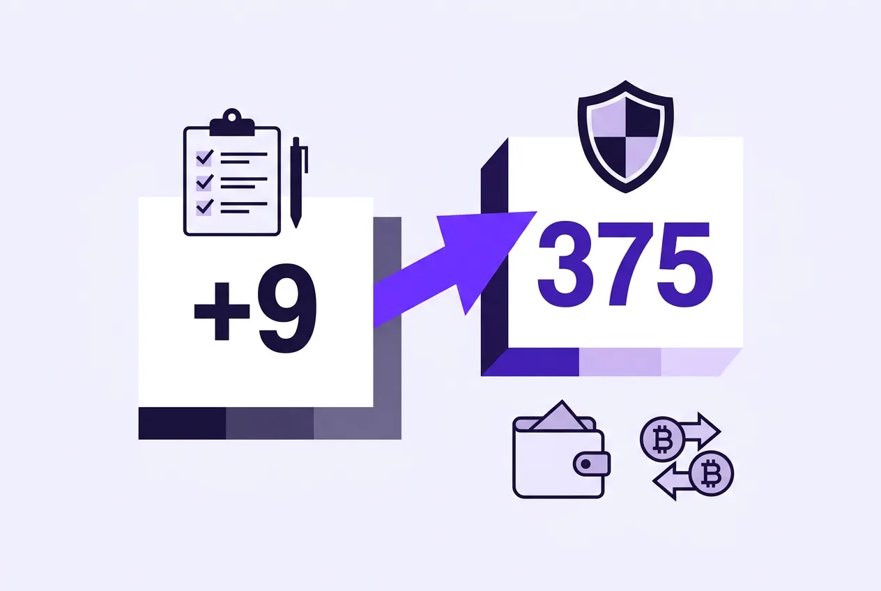 Infographic showing nine new crypto providers expanding the ESMA MiCA registry to 375.