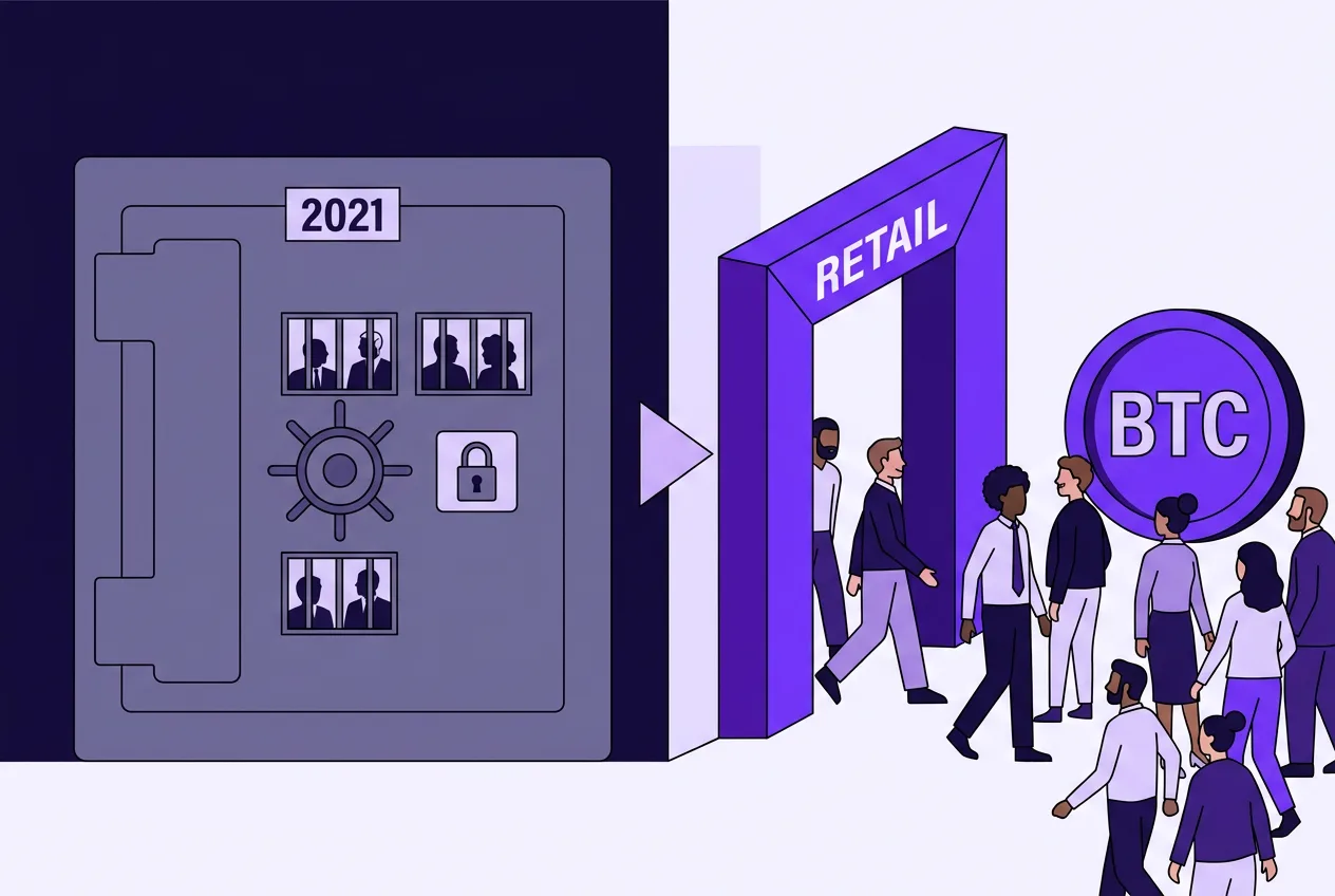 Swiss regulatory infographic showing crypto fund access expanding from restricted to retail.