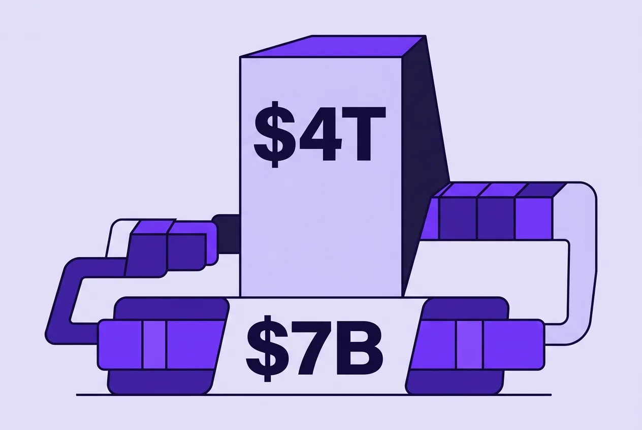 Graphic comparing $4T cumulative volume and $7B daily flow on JPMorgan blockchain platform