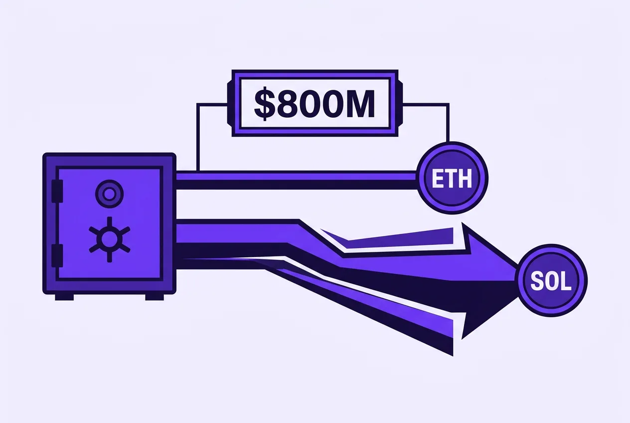 Infographic showing tokenized fund expansion from Ethereum to Solana with $800M institutional distribution