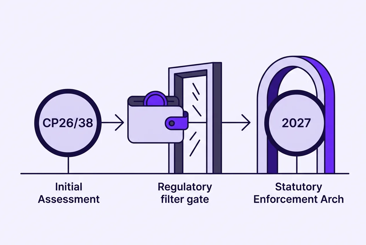 Infographic timeline of the UK cryptoasset regime leading to 2027 unhosted wallet compliance.
