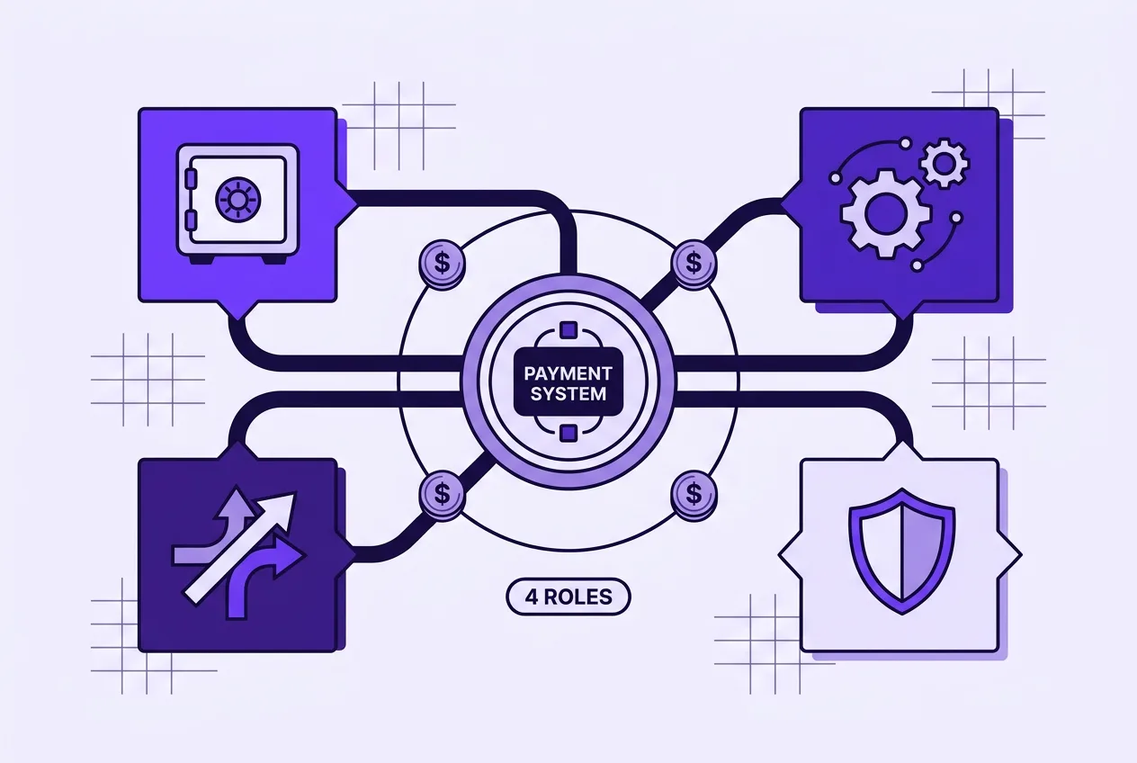 Infographic diagram illustrating the four central bank roles in stablecoin payment systems.