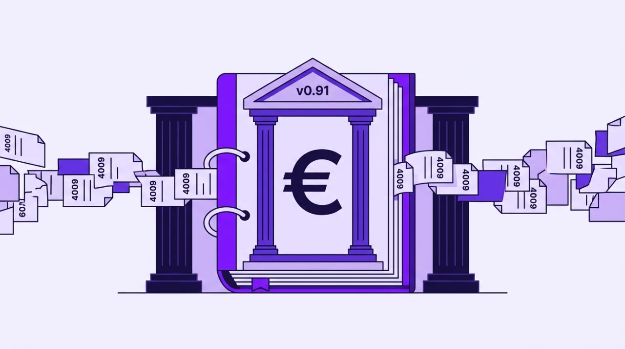 Editorial illustration of the ECB digital euro rulebook v0.91 with public consultation feedback papers.