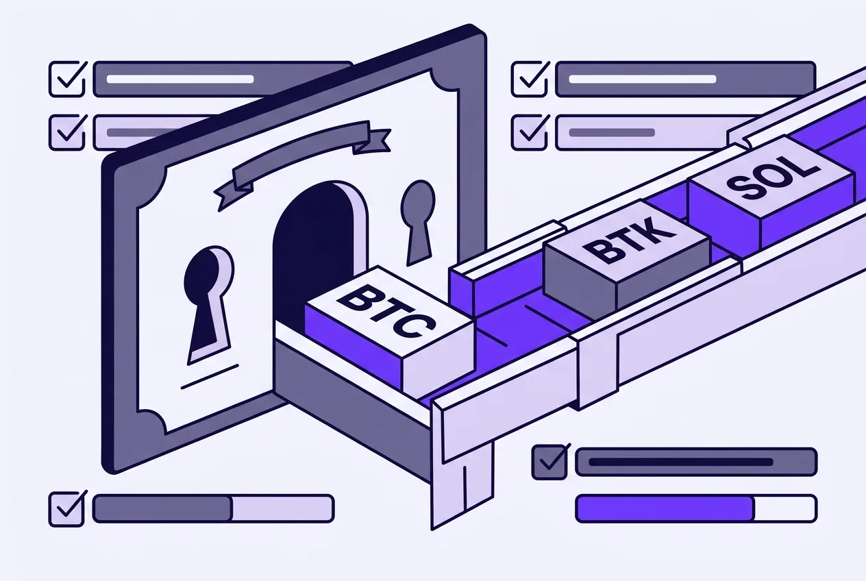 Flat 2D vector graphic showing CFTC regulatory framework opening U.S. crypto futures access.