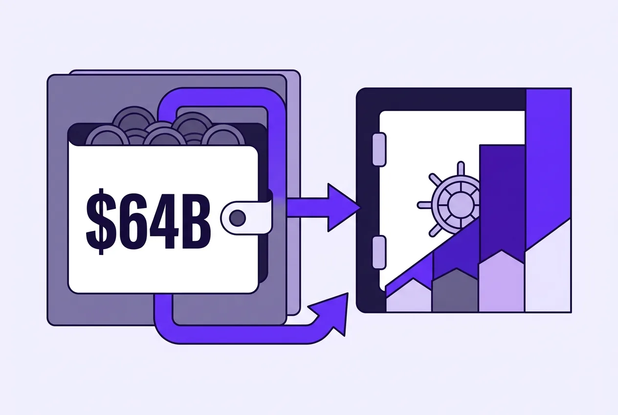 Infographic showing 64 billion dollars in idle digital currency transitioning to bank tokenized deposits